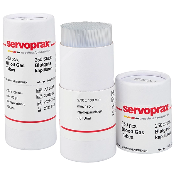 servoprax Blood-Gas Capillaries 125 mm | 220 µl, 80 IE/mL