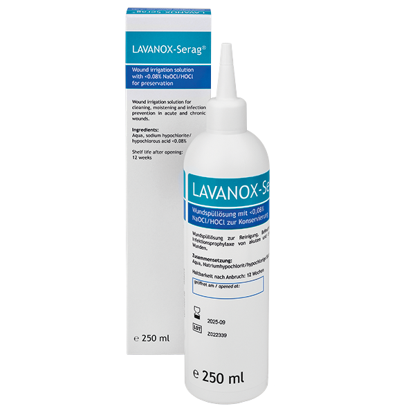 LAVANOX Serag® Wound Irrigation Solution and Wound Spray  250 ml plastic bottle Rinsing